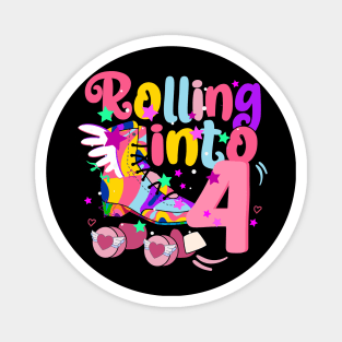 rolling into 4 - 4th birthday girl roller skates theme party Magnet